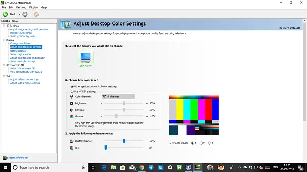 nvidia control panel color settings